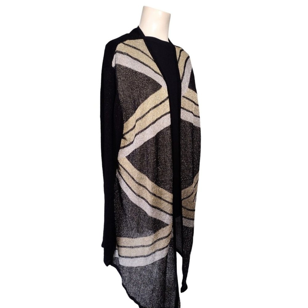 Chico's Black and Cream Patterned Cardigan